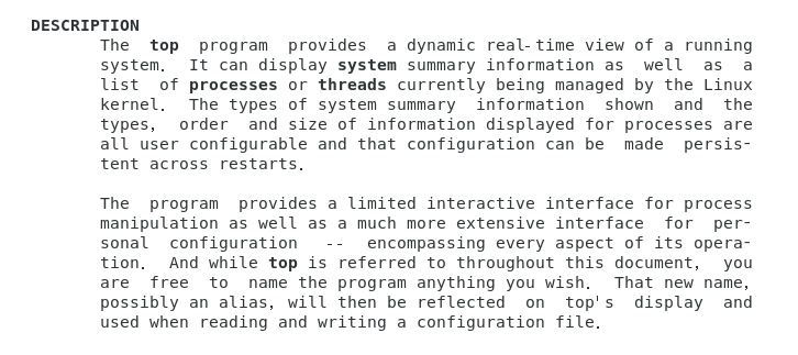 Linux MAN手册对top命令的描述